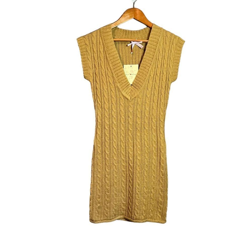 Derek Heart Mustard Cable Knit Sleeveless Mini Dress